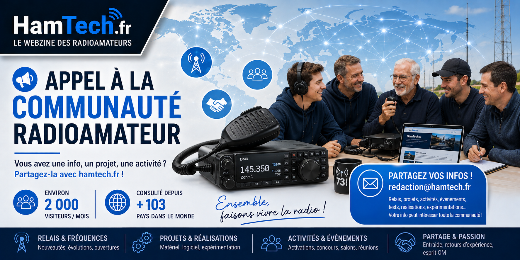 Appel de HamTech.fr aux radioamateurs et radio-clubs pour partager leurs actualités, projets et activités